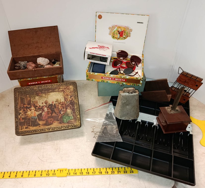 CIGAR BOXES, COWBELL MONEY TRAY, SUNGLASSES SPECTACLES, DECORATIVE TRAY, MORE  INV 260901112