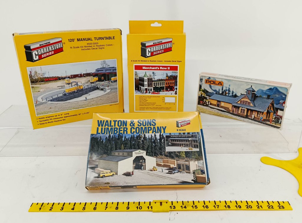 4 WALTHERS CORNERSTONE & POLA N SCALE BUILDING KITS, 4 OBS NNC  INV 262250073