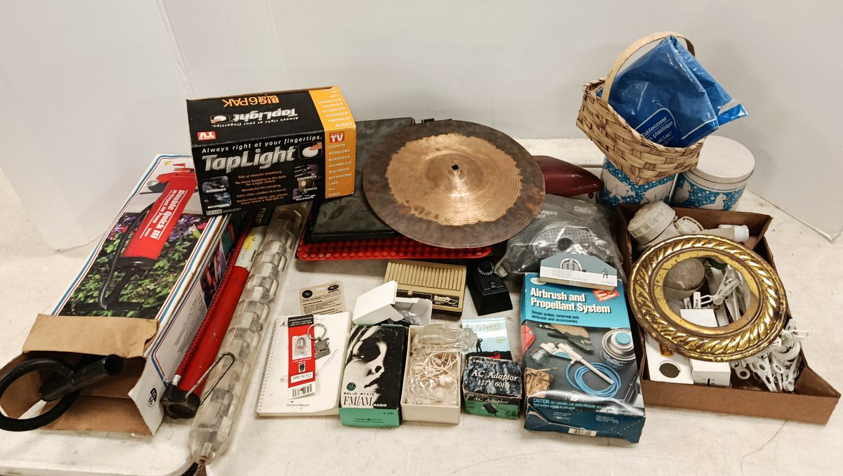 ASSORTED TAPLIGHT 6 PAK AIR PUMPS 3M RESPIRATOR AIRBRUSH SYSTEM RAMIK BROWN WEATHER RADIO CYMBAL & MORE SOME OBS  INV 260901127