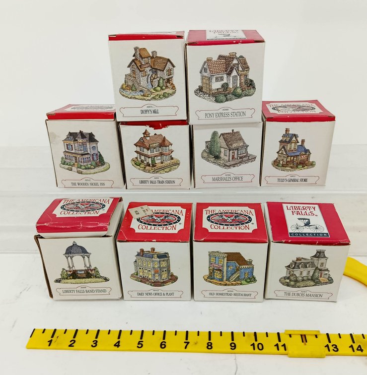 10 LIBERTY FALLS AMERICANA COLLECTION MINIATURE BUILDINGS, 10 OBS  INV 262250077