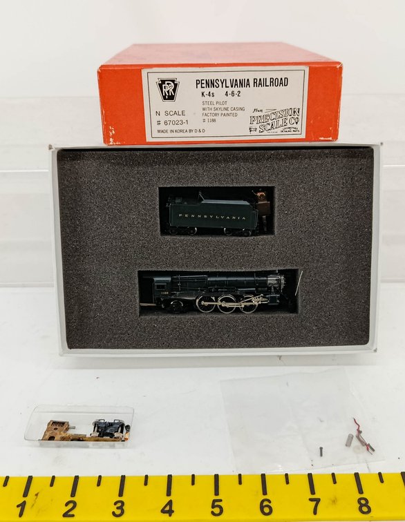 PRECISION SCALE 67023-1 PENNSYLVANIA RAILROAD K-4S 4-6-2 N SCALE STEAM LOCOMOTIVE & TENDER, OB  INV 262250078