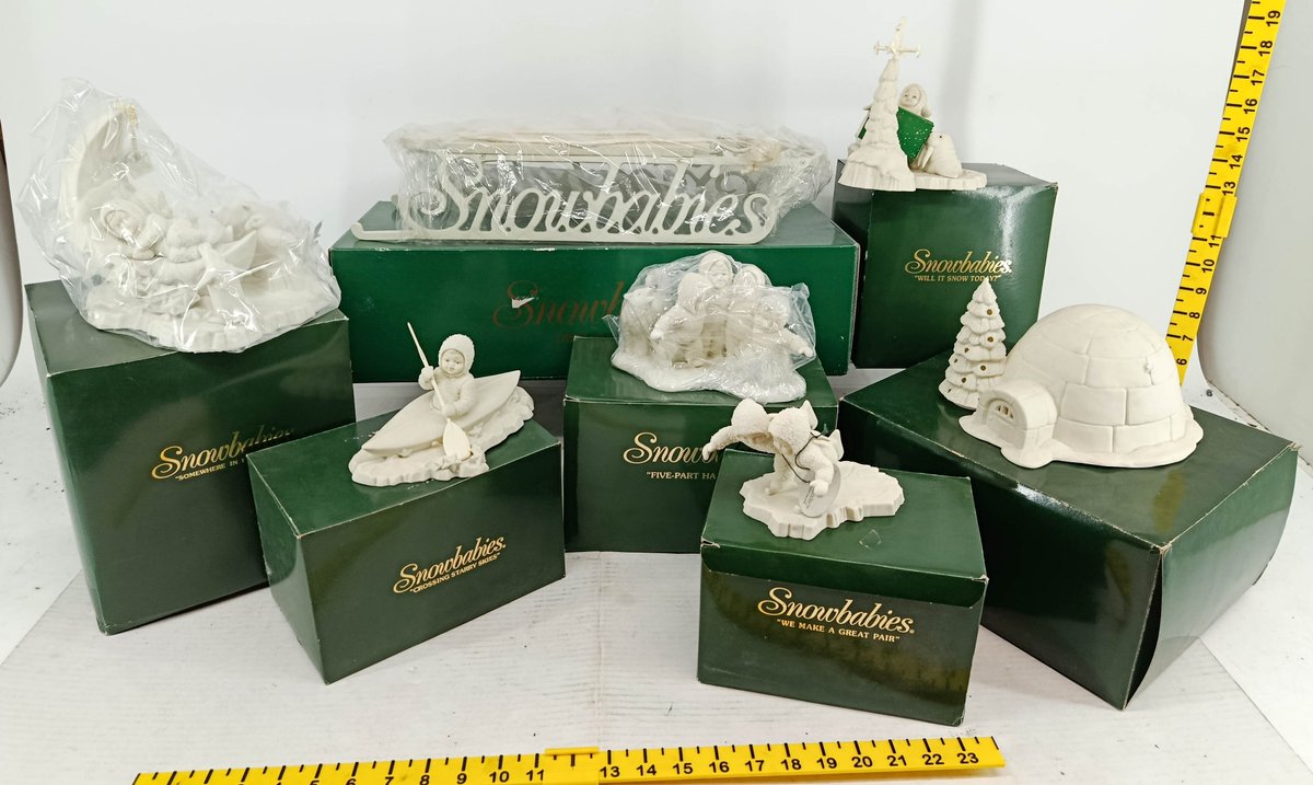 7 DEPARTMENT 56 SNOWBABIES FIGURINES IGLOO DISPLAY SLED & MORE  INV 260901133