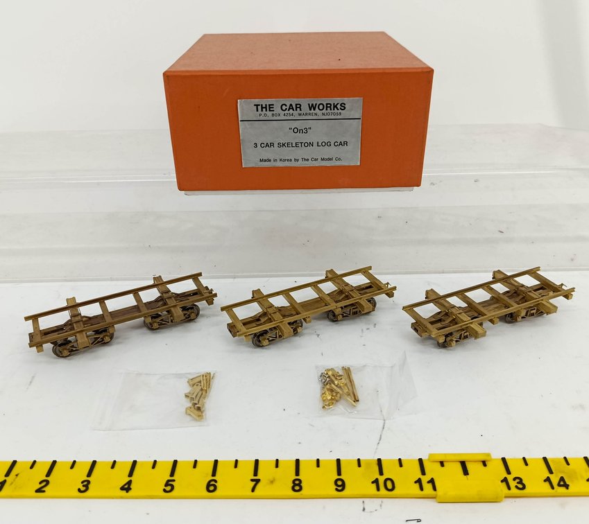 3 THE CAR WORKS NARROW GAUGE ON3 BRASS SKELETON LOG CARS, OB NNC  INV 262250114
