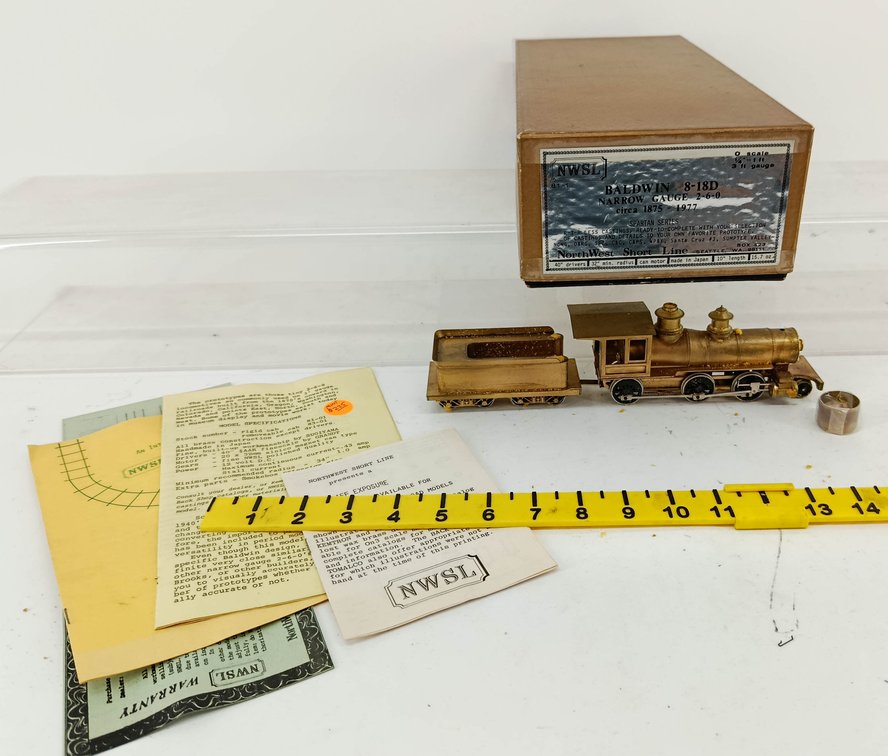 NWSL 81-1 BALDWIN 8-18D NARROW GAUGE 2-6-0 BRASS LOCOMOTIVE & TENDER O SCALE, OB  INV 262250115