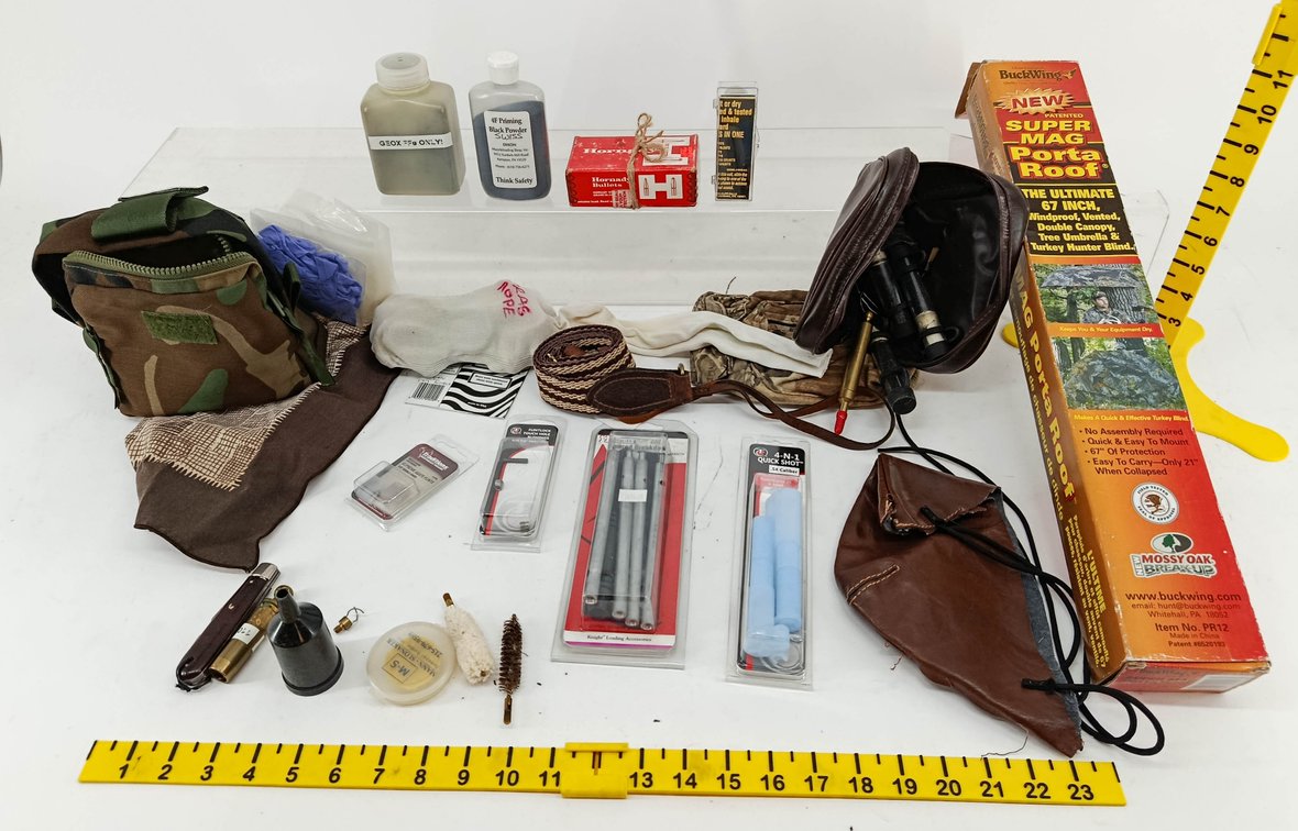 ASSORTED MUZZLELOADING ACCESSORIES BUCKWING PORTA ROOF KNIGHT RAMROD BREAKDOWN T/C 4-N-1 QUICK SHOT BLACK POWDER SOME OBS  INV 262250133