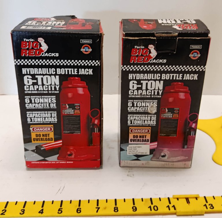 2 TORIN BIG RED 6-TON HYDRAULIC BOTTLE JACKS T90603 2 OB  INV 262250165