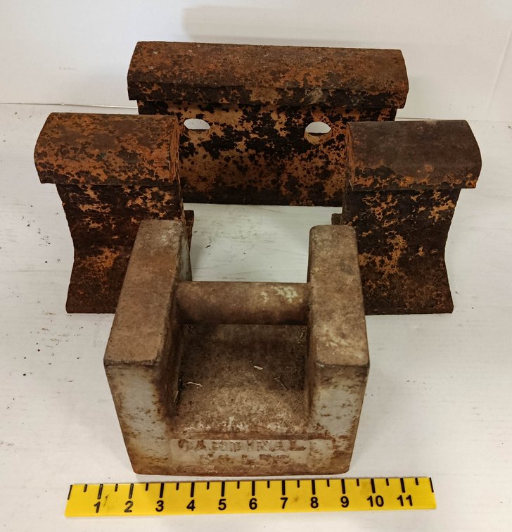 13" & 5" STEEL RAIL SECTIONS & STEEL 50 LB WIEGHT INV 262960049