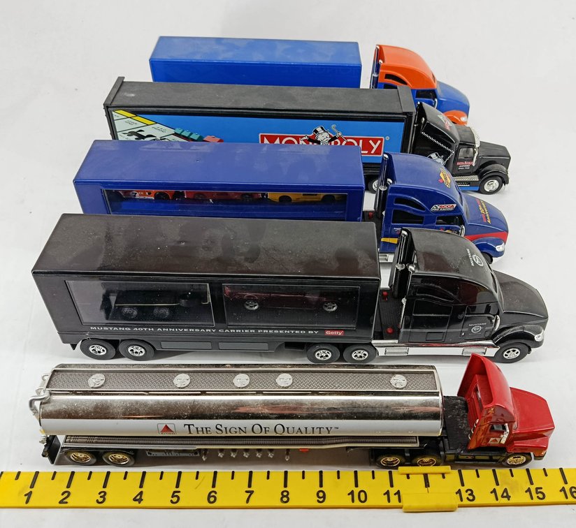 5 DIE-CAST SEMI TRUCKS GULF MONOPOLY SUNOCO MUSTANG 40TH ANNIVERSARY CARRIER & CITGO TANKER  INV 263400013