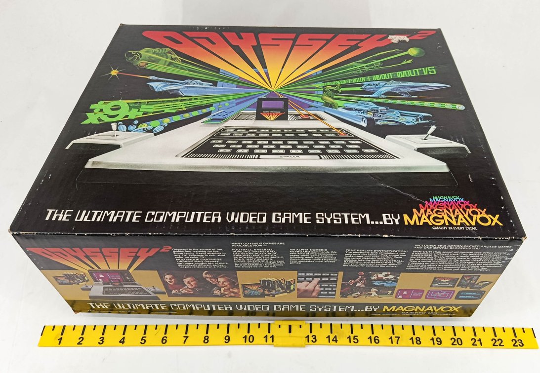 MAGNAVOX ODYSSEY 2 COMPUTER VIDEO GAME SYSTEM W/ JOYSTICKS & SUPER DEMON ATTACK IMAGIC CARTRIDGE OB  INV 263400015