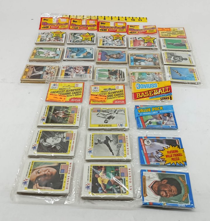 ASSORTED SEALED TOPPS BASEBALL RACK PACKS, GREATEST OLYMPIANS TRADING CARDS & DONRUSS BASEBALL VALUE PACKS 1980S-90S  INV 263400019