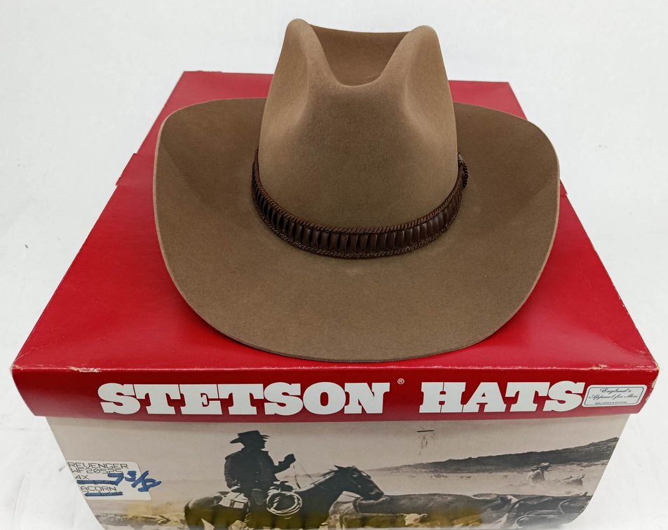 STETSON 4X BEAVER BROWN FELT COWBOY HAT SIZE 7 1/8 BRAIDED LEATHER BAND OB  INV 263400039