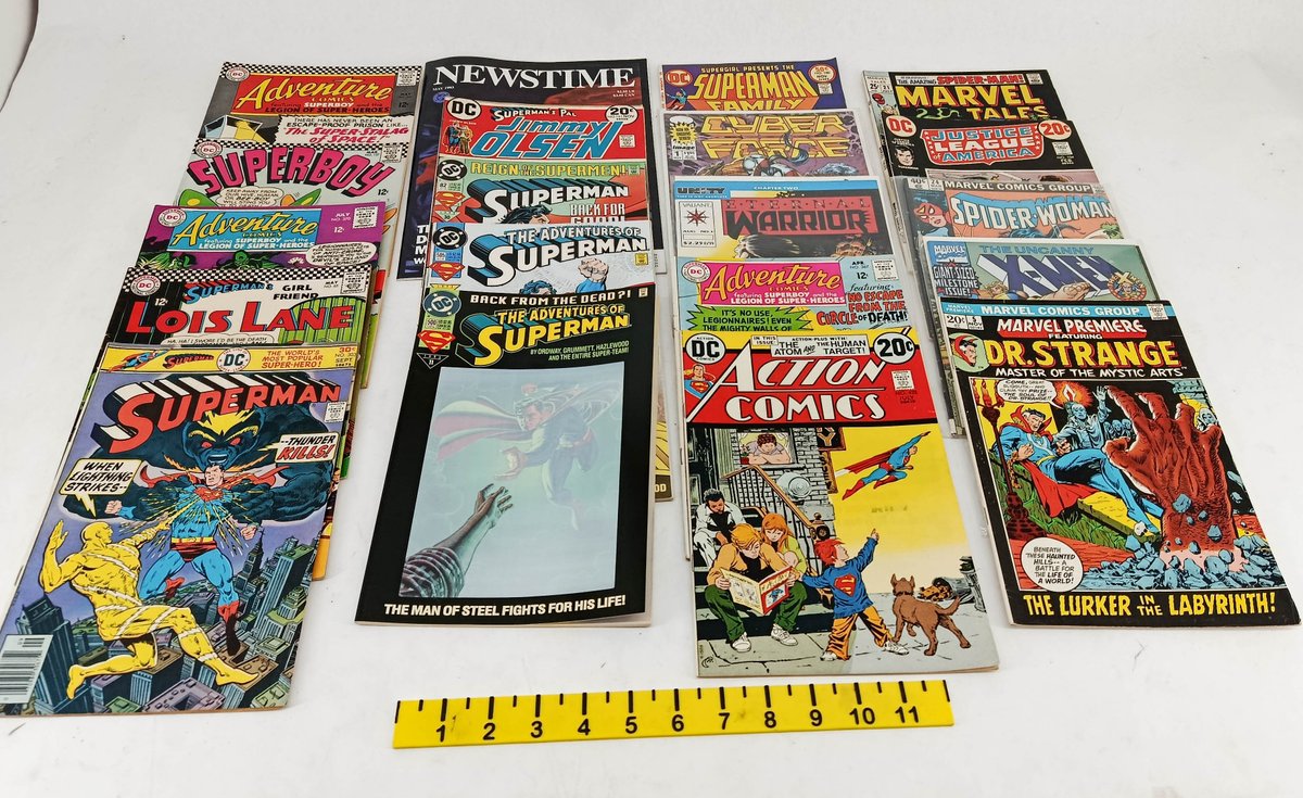 ASSORTED DC & MARVEL COMICS SUPERMAN ADVENTURE COMICS SUPERBOY ACTION COMICS DR. STRANGE X-MEN SPIDER-WOMAN  INV 263400045
