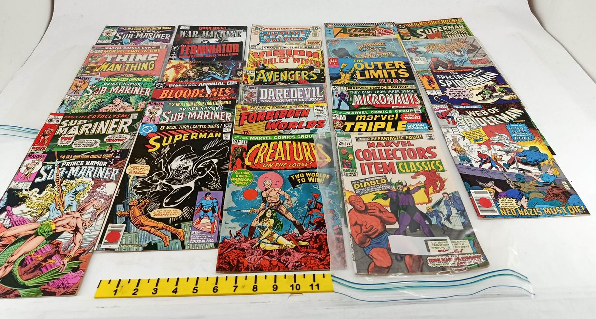 ASSORTED MARVEL & DC COMICS SUB-MARINER SPIDER-MAN SUPERMAN AVENGERS DAREDEVIL THING OUTER LIMITS & MORE  INV 263400046