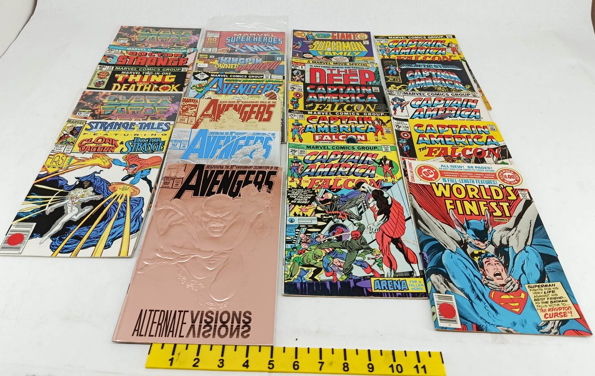 ASSORTED MARVEL & DC COMICS CAPTAIN AMERICA & FALCON AVENGERS WORLD'S FINEST DOCTOR STRANGE CYBER FORCE ZERO & MORE  INV 263400047