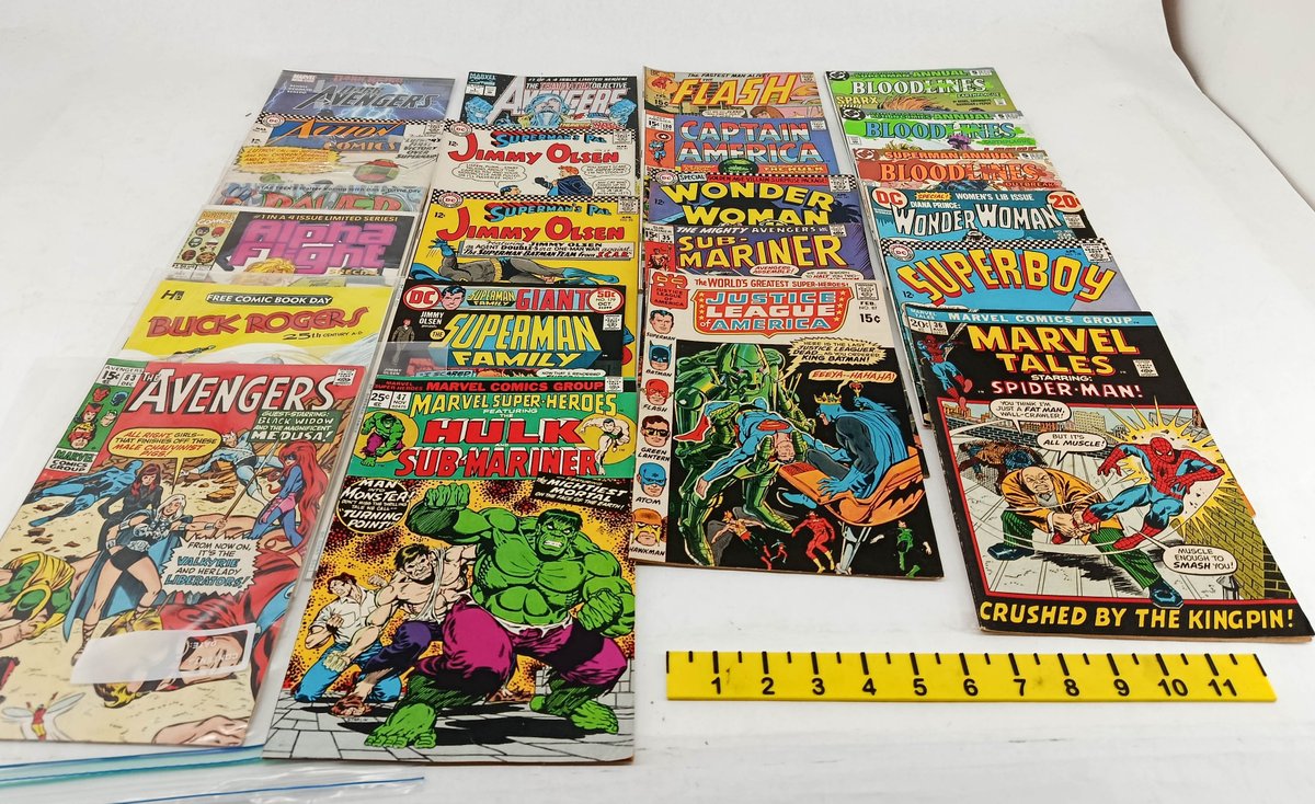 ASSORTED MARVEL & DC COMICS AVENGERS JIMMY OLSEN WONDER WOMAN SUB-MARINER JLA SPIDER-MAN BLOODLINES & MORE  INV 263400049