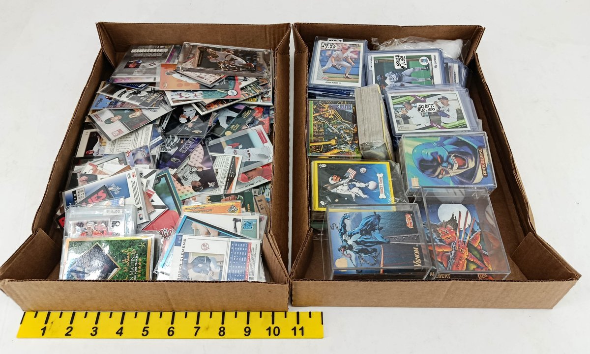 2 BOXES ASSORTED BASEBALL CARDS & MARVEL FLEER TRADING CARD SETS BO JACKSON NOLAN RYAN GRIFFEY JR CLEMENS  INV 263400054