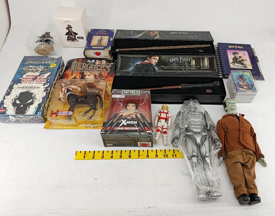 ASSORTED POP CULTURE TOYS & COLLECTIBLES HARRY POTTER WANDS HERCULES CENTAUR X-MEN WOLVERINE GHOST RIDER CARDS SOME OBS  INV 263400066
