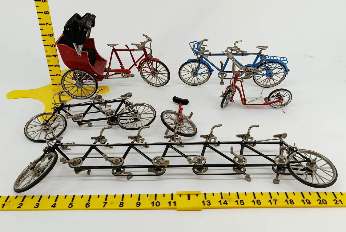 6 DIE-CAST MINIATURE BICYCLES TANDEM RICKSHAW SCOOTER UNICYCLE & 6 SEAT TANDEM MODEL  INV 263400086