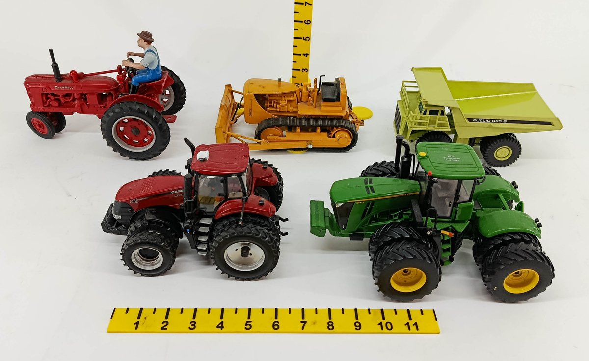 5 DIE-CAST FARM & CONSTRUCTION VEHICLES FARMALL CASE IH JOHN DEERE 9510R CATERPILLAR DOZER EUCLID R85 B DUMP TRUCK  INV 263400089