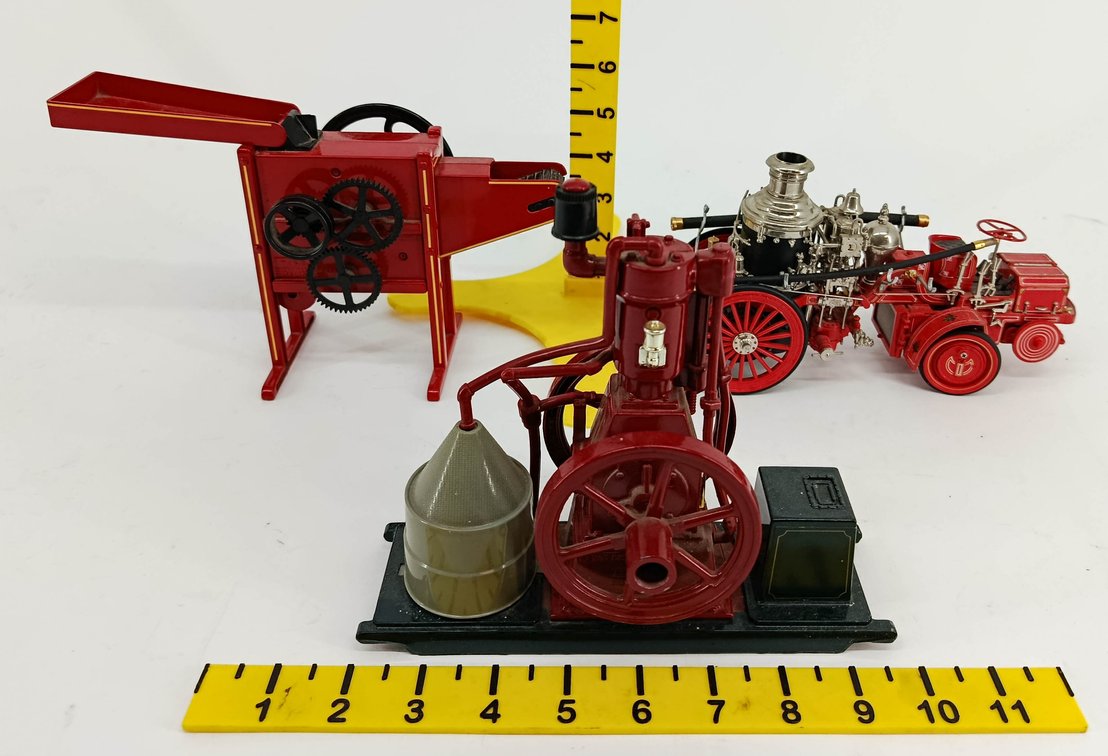 3 DIE-CAST MODEL MACHINES STEAM FIRE PUMPER CHRISTIE FRONT DRIVE, HIT & MISS ENGINE & CORN SHELLER  INV 263400091