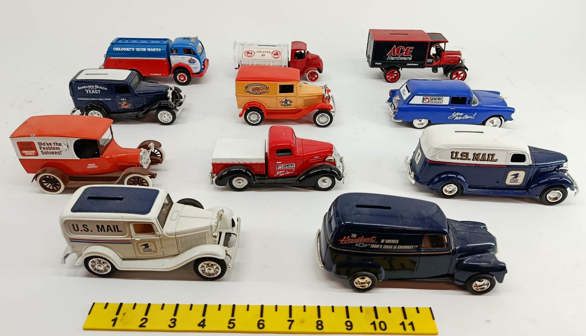 11 DIE-CAST COIN BANK TRUCKS U.S. MAIL ACE HARDWARE SENTRY ANHEUSER-BUSCH AMOCO & OTHER ADVERTISING  INV 263400093