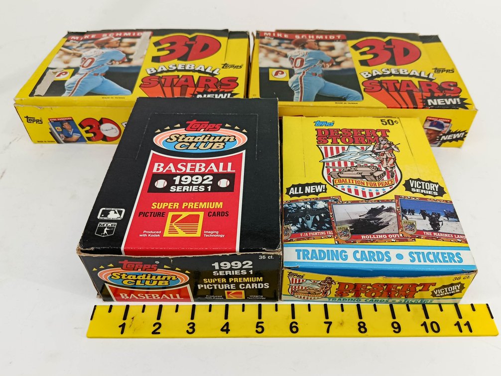 4 BOXES TOPPS TRADING CARDS 2 3-D BASEBALL STARS 1992 STADIUM CLUB SERIES 1 & DESERT STORM VICTORY SERIES 4 OB  INV 263400108
