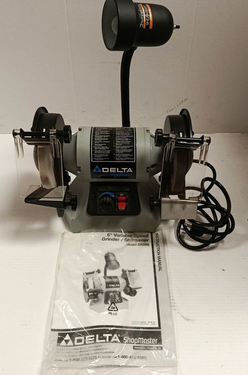 DELTA SHOPMASTER GR250 6IN VARIABLE SPEED BENCH GRINDER SHARPENER WITH LIGHT & MANUAL  INV 263400110