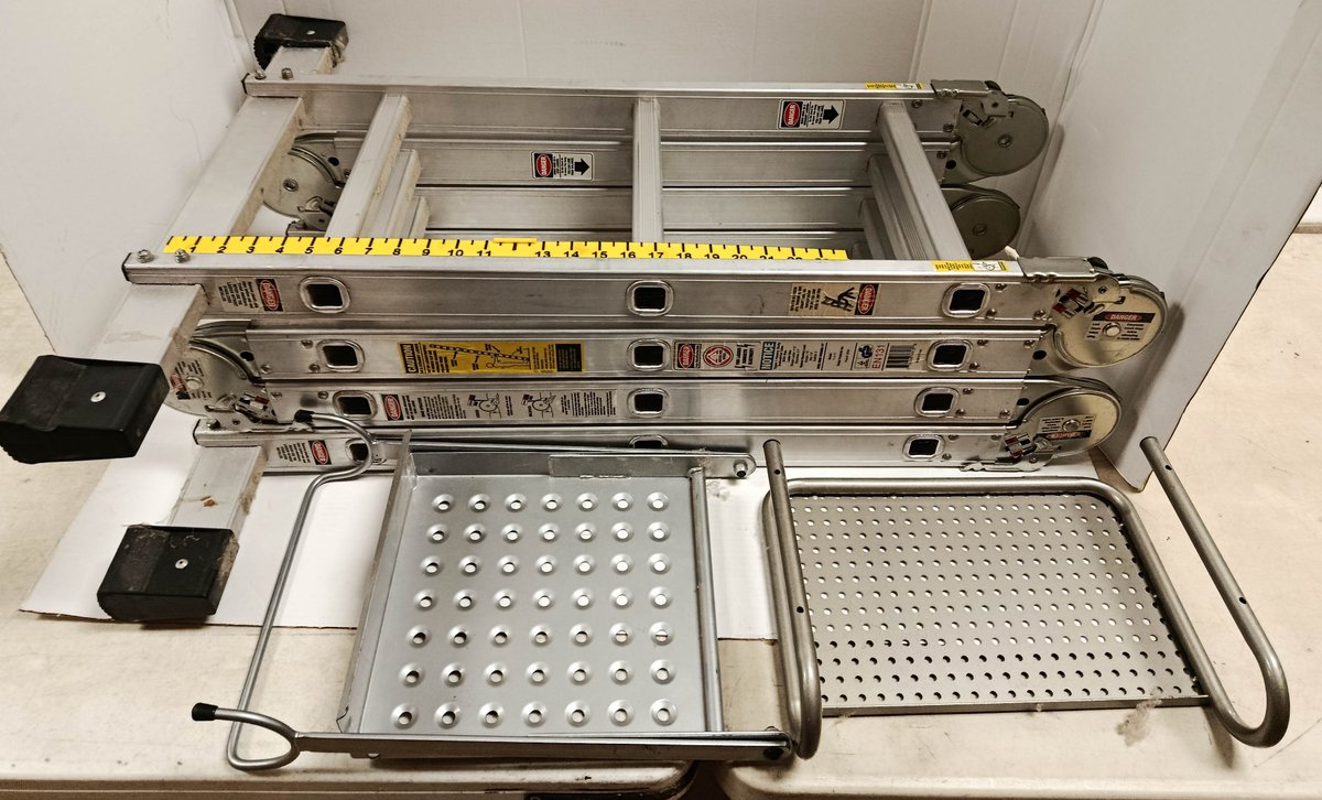ALUMINUM FOLDING MULTI-POSITION LADDER WITH 2 PERFORATED WORK PLATFORM TRAYS  INV 263400113