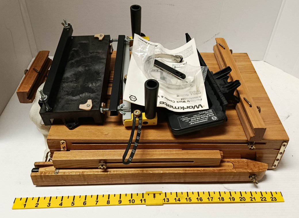 WOODEN PORTABLE BOX EASEL & BLACK & DECKER WORKMATE DRILL GUIDE 79-015 WORK CENTER & VISE ATTACHMENT  INV 263400114