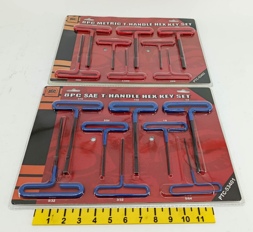 2 PTC PROSPERITY TOOL 8PC T-HANDLE HEX KEY SETS METRIC PTC-53402 & SAE PTC-53401 2 OB  INV 263400132