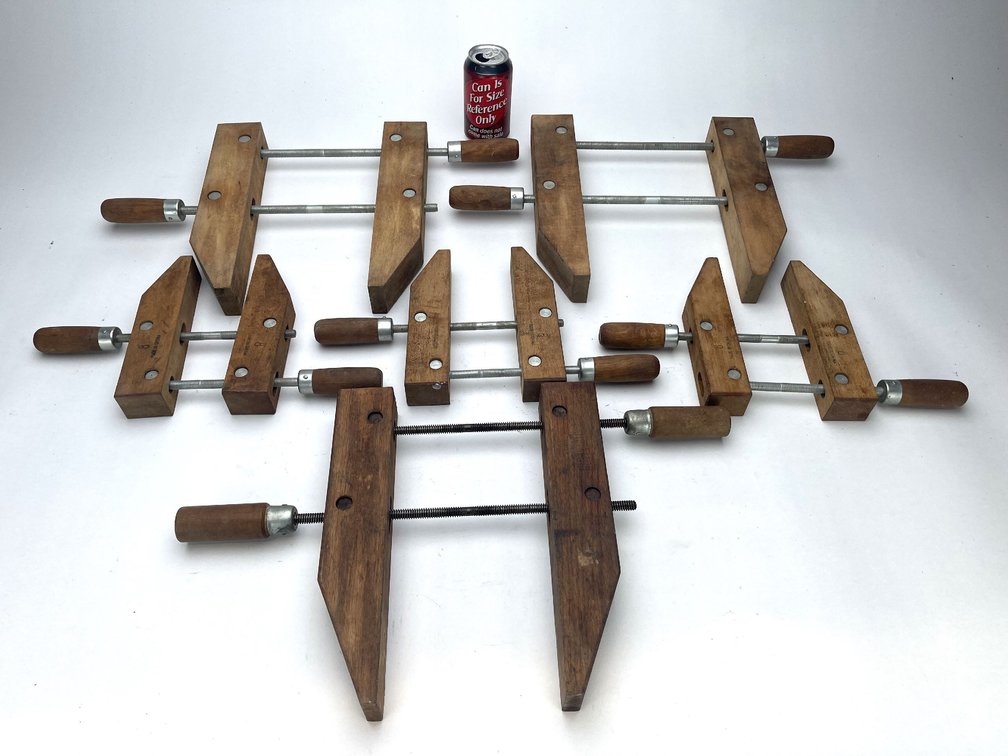 Six Wooden Furniture Clamps - Three 8" and 12"