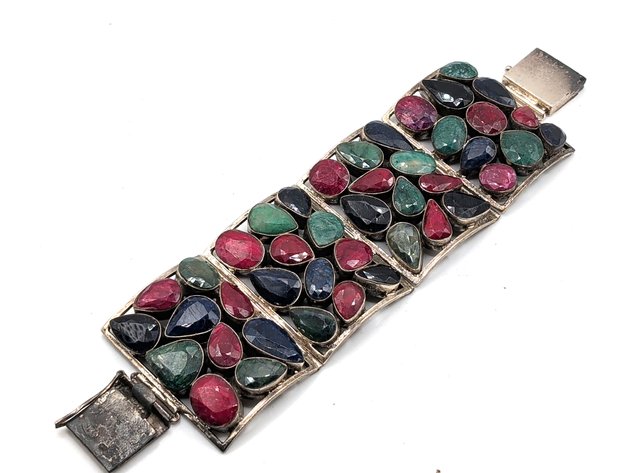 Image for Vintage Sterling Silver Multi-Gem Bracelet