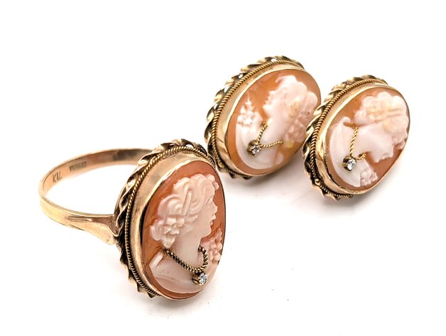 Image for 14K Gold Cameo Ring/Earing Set
