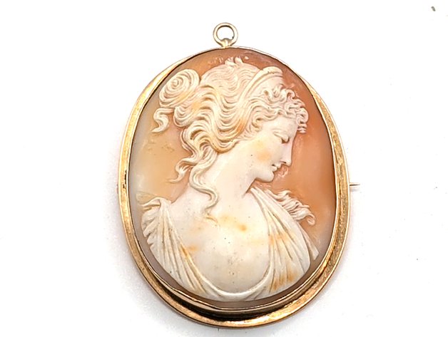 Image for Gold Carved Shell Cameo Pendant Brooch