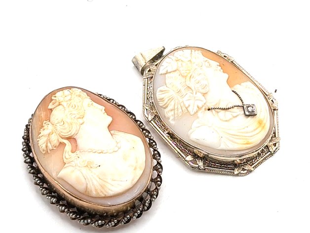 Image for 14K Gold Carved Shell Cameo Pendant Brooches