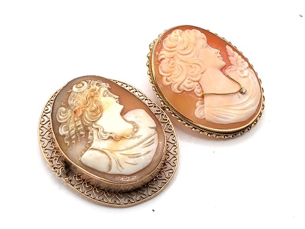 Image for Gold Carved Shell Cameo Pendant Brooches
