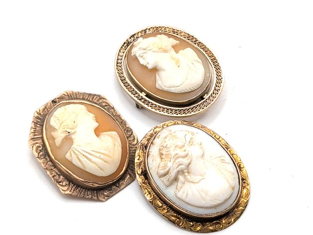 Image for Gold Carved Shell Cameo Pendant Brooches