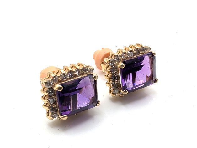 Image for Gold Emerald-cut Amethyst Earrings