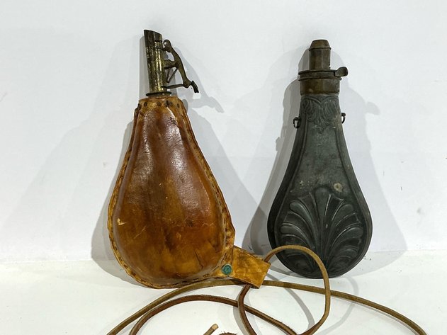 Image for Antique Leather And Metal Powder Flasks