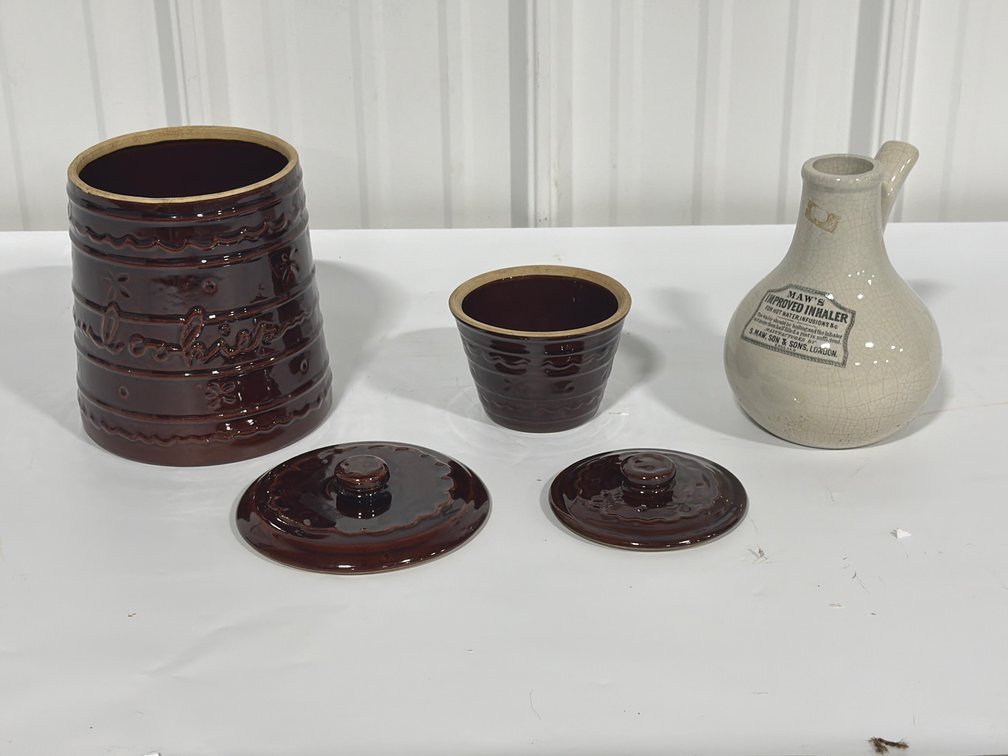Maws Ceramic Inhaler And Stoneware Jars