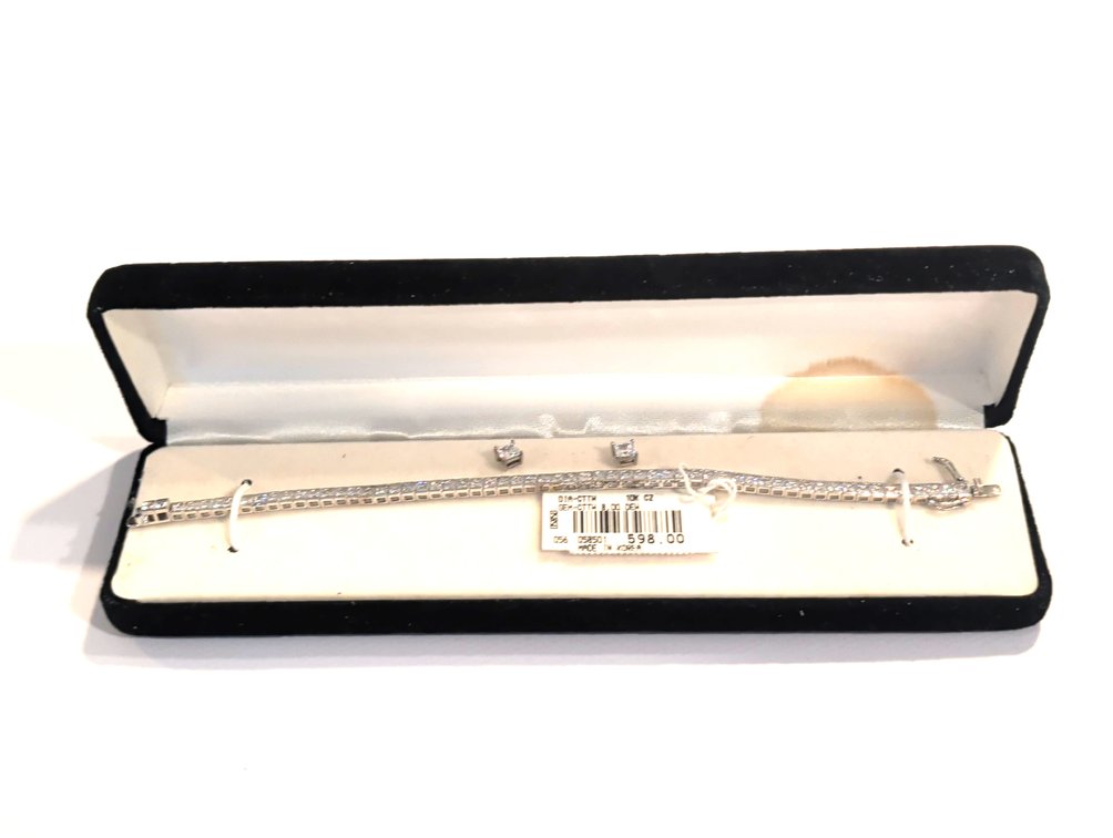 10K White Gold Cubic Zirconia Bracelet And Earrings