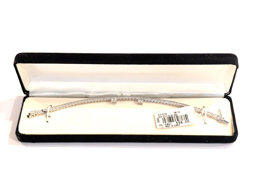 10K White Gold Cubic Zirconia Bracelet And Earrings