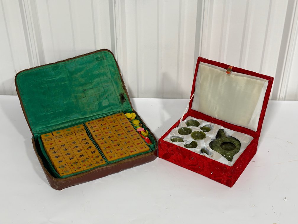Vintage Mahjong Set And Stone Tea Set