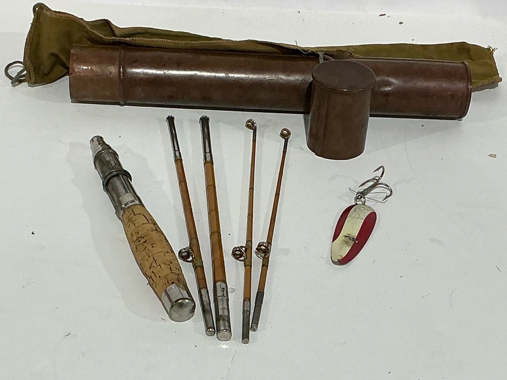 Vintage Bamboo Fishing Rod Set With Tube