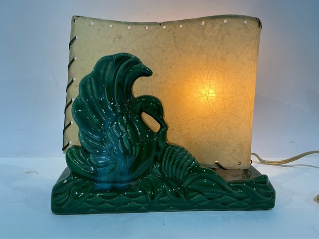 Image for Ceramic Swan Lamp With Fiberglass Shade