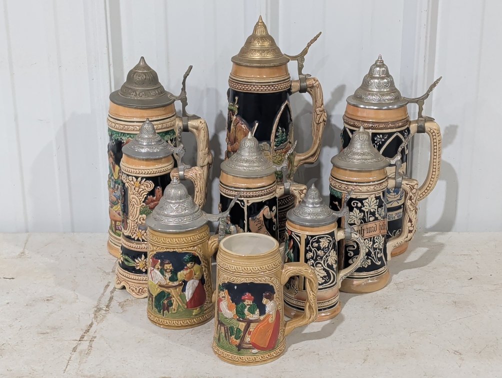 German Ceramic Relief Beer Steins