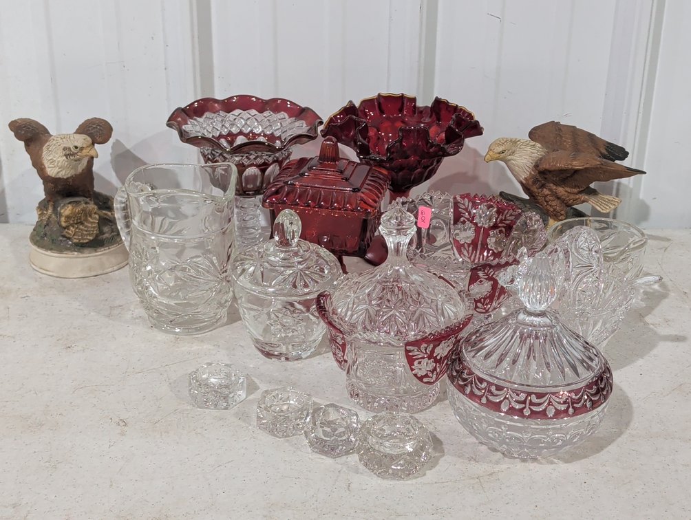 Pressed Glass And Eagle Figurines Lot