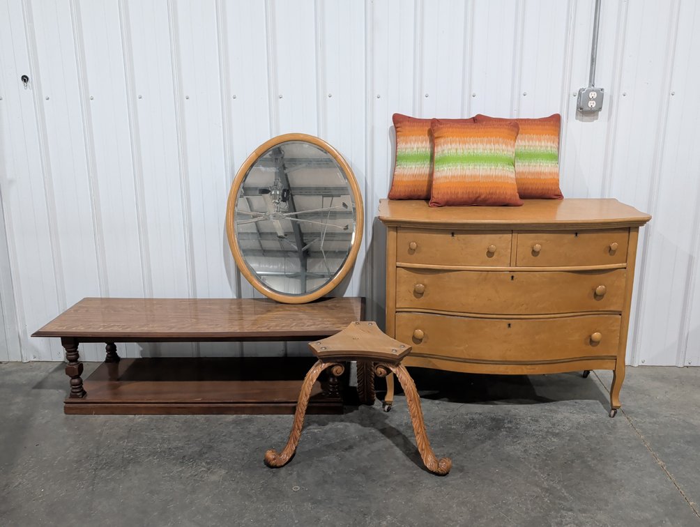 Bowfront Dresser And Accent Furniture Lot
