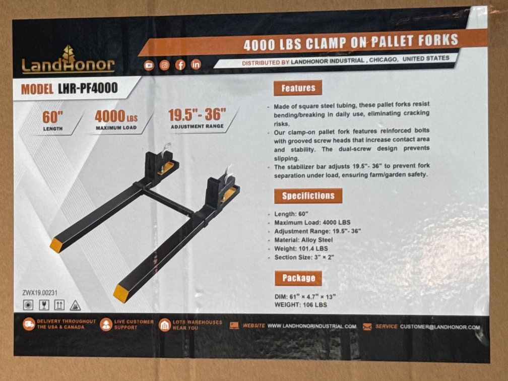 LandHonor 4000Lbs Clamp On Pallet Forks