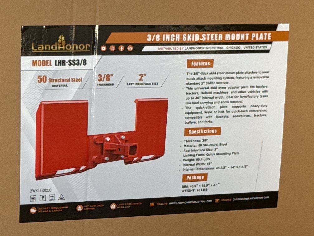 LandHonor 3/8” Skid Steer Mount Plate